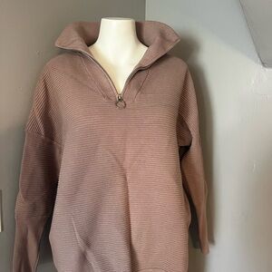 Women's Ribbed Half-Zip Sweater - Brown